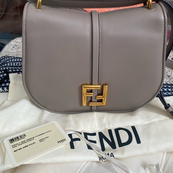 FENDI C’mon Leather Handbag Taupe Dove Gray Full Grain Leather Crossbody - Picture 8 of 8